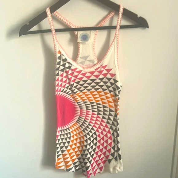 Free People Pink and Orange Geometric Ribbed Racerback Tank Top - Picture 5 of 5